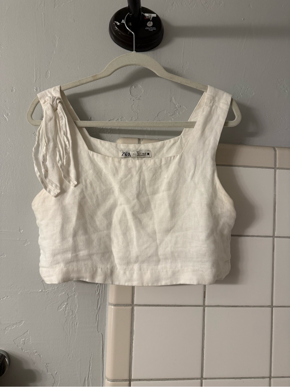 Zara White Linen Tie-Shoulder Crop Top
